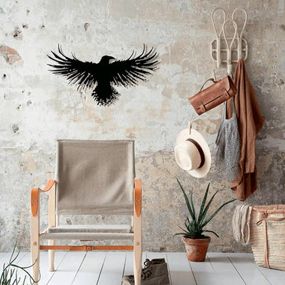 3D Metal Viking Raven Wall Art - Unique Black Crow Decor with Norse Mythology Gothic Waterproof Sculpture for Indoor Outdoor Living Room, Bedroom, Garden Home Decor