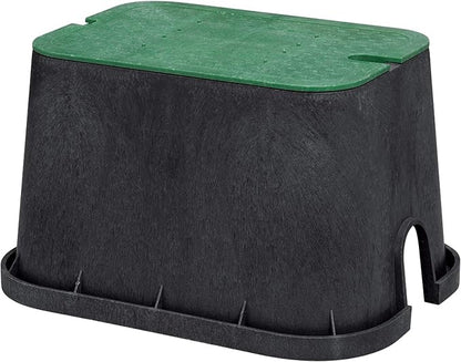 Orbit 53212 12" Standard Rectangular Sprinkler Valve Box, Black with Green Lid