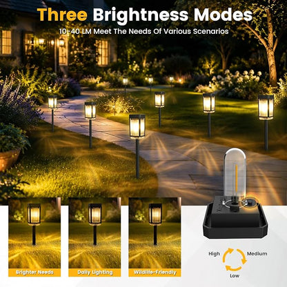 Solar Pathway Lights, 12 Pack Solar Powered Garden Lights Waterproof IP65, 3 Brightness Modes 10-40 LM Outdoor Light for Lawn Patio Walkway Driveway Decor Landscape Lighting (Warm White)