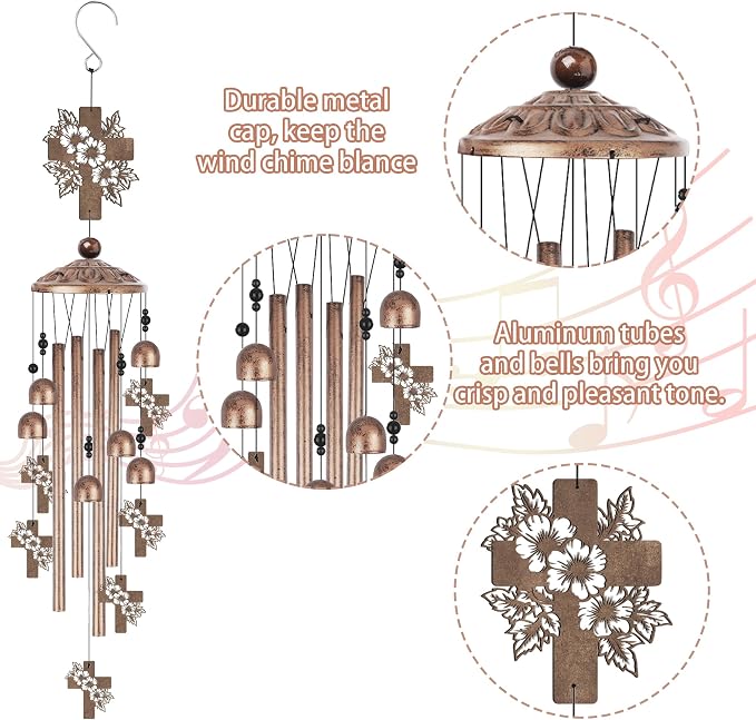 Cross Wind Chimes for Outside, Christian Cross Windchimes, Religious Gifts for Women Men Garden Patio Decor