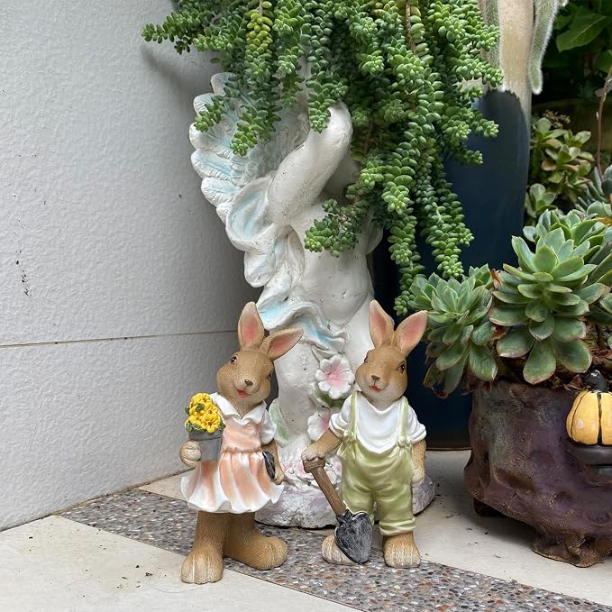 Rabbit Garden Statues Yard Decorations Outdoor Bunny Statue Garden Decor | Bunny Decor for Home Garden Yard Statues Rabbit Figurines Birthday Housewarming Gifts for Mom Grandma