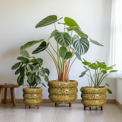 SQOWL Ceramic Planter - 8 Inch Indoor Plant Pot with Drainage Hole, Round Planter for Outdoor Plants, Ceramic Flower Pots, Bubble Planters, Home Room Porch Decor, Plant Lover Gifts, Yellow