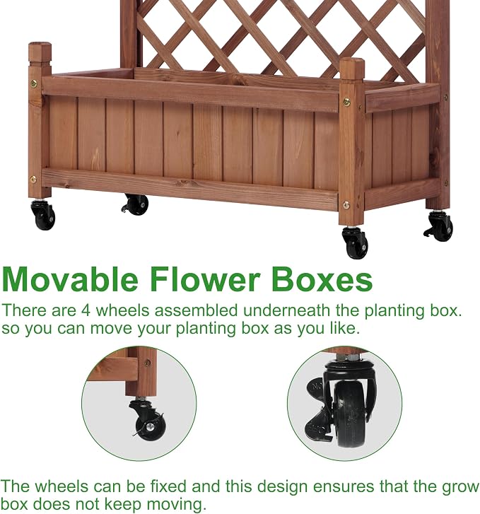 Raised Garden Bed with Trellies 2 Pack, Outdoor Wooden Planter Box & Plant Stand with Climbing Racks