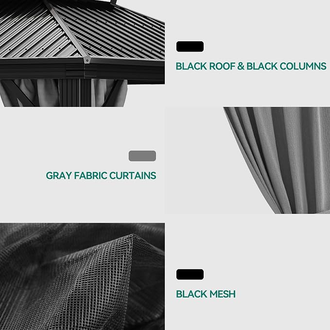 YITAHOME 10x10ft Hardtop Gazebo Outdoor Canopy with Nettings and Curtains | Heavy Duty Double Roof Galvanized Steel Outdoor Combined of Vertical Stripes Roof for Patio, Backyard, Deck, Lawns, Gray