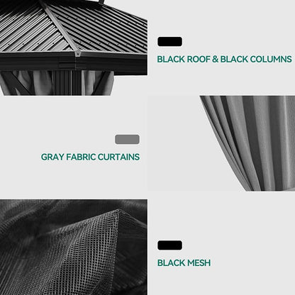YITAHOME 10x12ft Hardtop Gazebo with Nettings and Curtains Heavy Duty | Double Roof Galvanized Steel Outdoor Combined of Vertical Stripes Roof for Patio, Backyard, Deck, Lawns, Gray