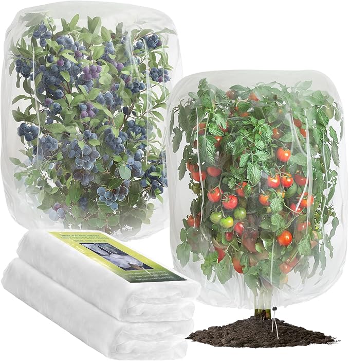 2 PCS Large Fruits Tree Netting Cover for Garden 2.6 x 3.3 ft Garden Insect Bird Barrier Plant Netting for Tomato Blueberry Bush Netting Covers Deer Cicada Netting Cover Bag with Drawstring