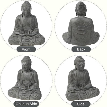 LuxenHome Buddha Statue Outdoor and Indoor, 17" Fiber Stone Meditating Buddha Garden Statues Outdoor, Zen Sculptures, Outdoor Statues for Garden, Patio, Backyard Deck