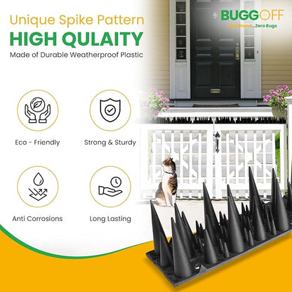 BUGGOFF - Red Plastic Bird & Rodent Spikes, Unique Spike Pattern effecitviely deteres Pesky Pigeons, Squirrels, Raccoons. Installs on Fences, Gates, Roofs, Walls and More! (52.5 Feet)