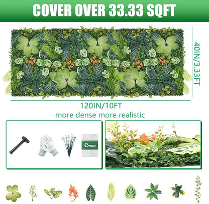 Grooy 40"x120"(33.33 SQFT) Artificial Grass Wall, Greenery Backdrop Wall with UV-Anti, Fake Grass Panels for Indoor Party Wedding and Outdoor Garden Decor