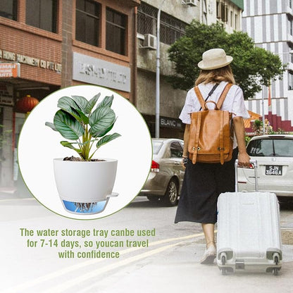 WSMKSZ 8 inch Self Watering Pots, Planter, Plant Pots with Mesh Drainage Holes for Indoor Outdoor House Plants and Garden, 2 Pack Plastic Flower Pots with Deep Reservoir for Patio Porch, White