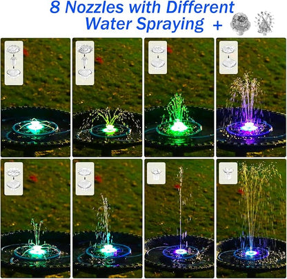 AISITIN 3.5W Solar Bird Bath Fountain with LED Colorful Lights & 3000mAh Battery, Solar Fountain Pump with 10 Nozzles, Solar Water Pump for Garden, Pond and Outdoor (Blue)