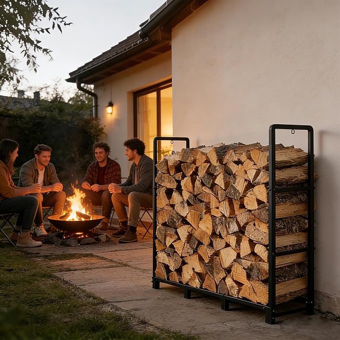 facka 48inch Firewood Rack Outdoor, Metal Wood Rack | Iron Fire Log Stacker Holder for Fireplace, Patio, Porch, Yard, Garden, Indoor Outdoor Wood Storage