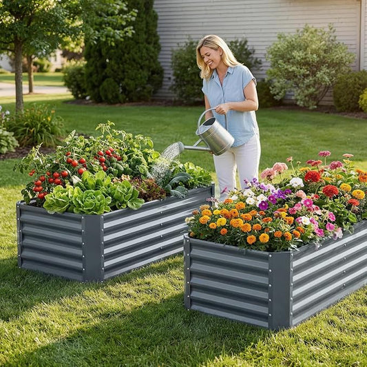 4×2×1.4ft Galvanized Raised Garden Bed Kit, Metal Planter Boxes Outdoor, High Raised Beds for Vegetables, Fruits, and Flowers - IronGrey