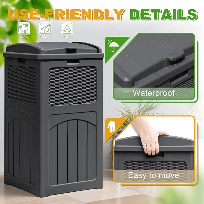 Greesum 33 Package Delivery Box for Outside, Patio Waterproof Resin Garbage Bin with Lid for Hideaway, Deck, Patio, Gray