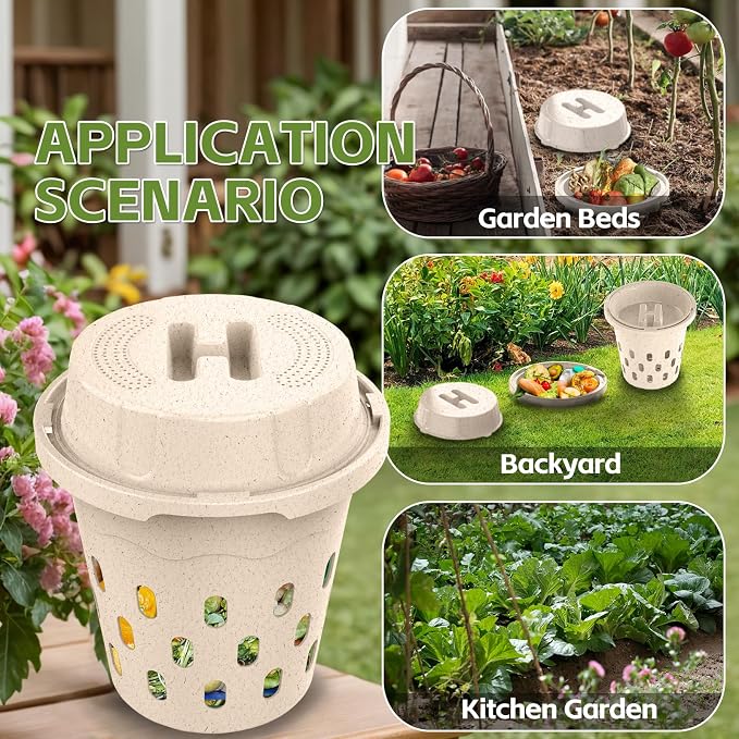 Warm Farm, 2-Pack 8L (2.11Gal) Inground Worm Composter, Outdoor Worm Compost Bin for Garden Beds & Home Use, Vermicomposting Bin for Beginners (9.5x9.5x10.8Inch), Wheat Straw Plastic