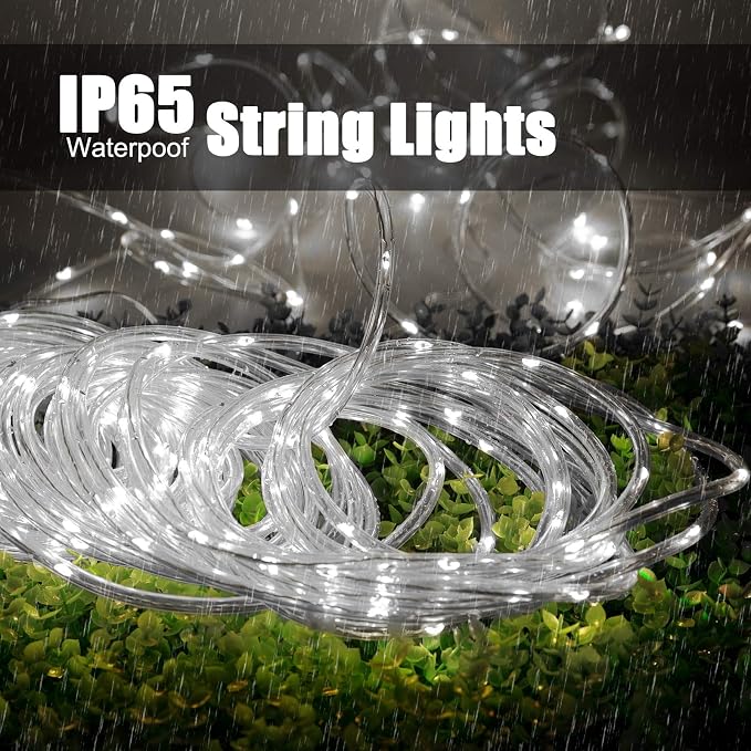 Brightown 1Pack 72FT 200LED Solar Rope Lights, Pure White
