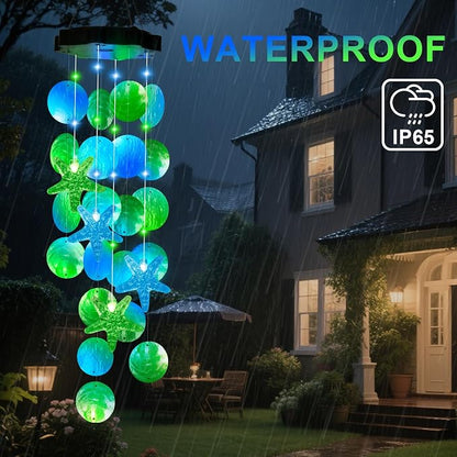 (New) Gift for Women Wife Sister Grandma Mom, Solar Wind Chimes, 2 Modes Natural Shells Outdoor Wind Chime for Garden Yard Window Decor - Blue&Green