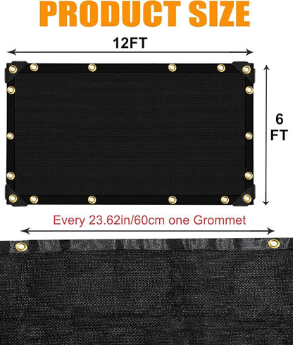 90%-95% Black Sun Shade Cloth 6FT x 12FT, Heavy Duty Outdoor Shade Netting | UV Resistant Breathable Fabric with Reinforced Grommets for Patio Garden Greenhouse Pergola Chicken Coop & Kennel