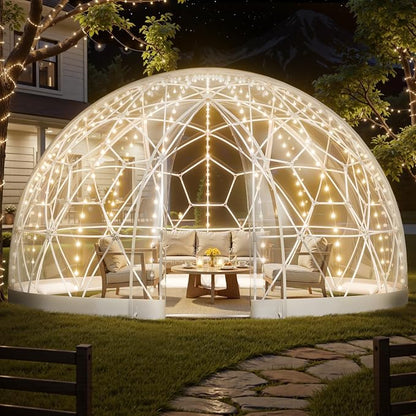 VEVOR Garden Dome Tent, 15 x 9.5 ft Clear Bubble Tent House for 12-14 Person, Waterproof PVC Geodesic Dome Greenhouse with Ventilated Window, Outdoor Igloo Tents for Patio Backyard Party Camping