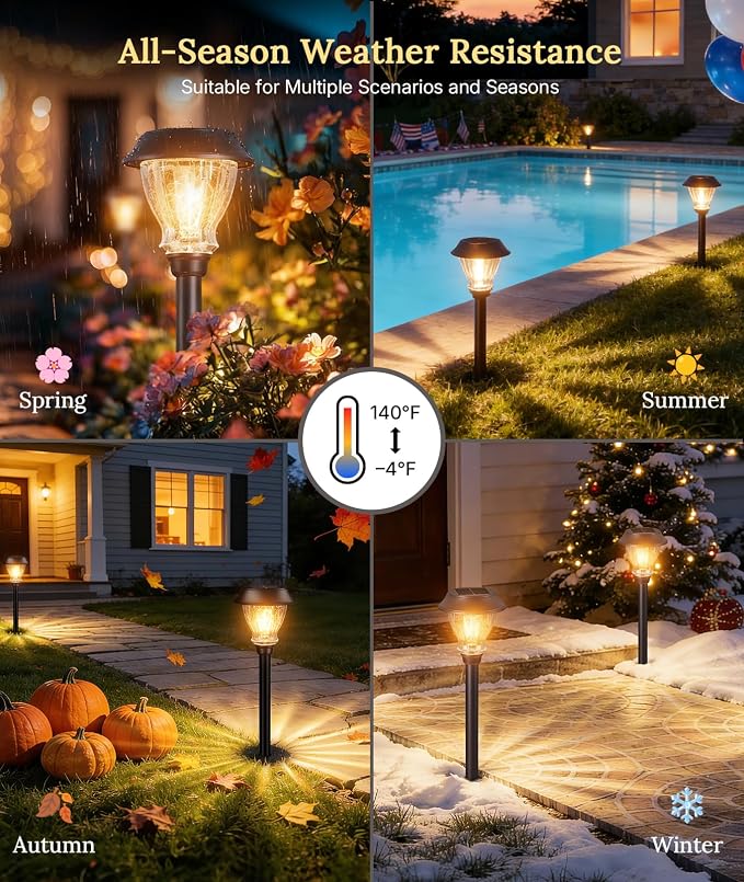 XMCOSY+ Solar Pathway Lights Outdoor, 6 Pack Crackled Glass Solar Garden Lights, Warm White Dusk to Dawn, Waterproof Auto On/Off Landscape Lighting for Yard Walkway Driveway Patio