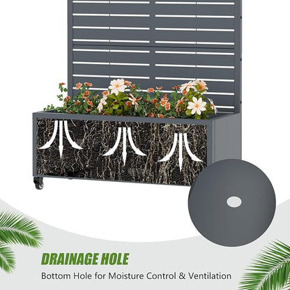 Casaphoria Metal Raised Garden Bed with Trellis and Wheels, 72"x35"x16" Planter Box for Climbing Plants, Vegetables & Vines, Features Drainage Holes and Privacy Screen, Drakgrey-Louvered