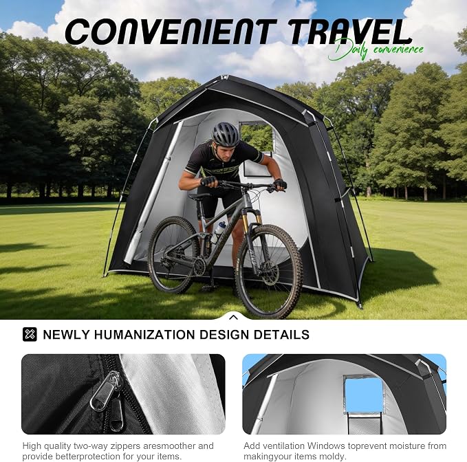 Bike Storage Tent Outdoor, Waterproof Bicycle Shed for 4-5 Bikes, PU4000 210D Oxford, Fiberglass Frame, Rain-Blocking Awning Design, Outdoor Storage for Bikes, Lawn Mower, Garden Tools Black