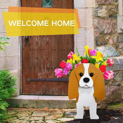 Brown King Cavalier Dog Planter Pots, 9.45 x 8.66 x 13.39 in | Dog Flower Pot, Cute Animal Shaped Plant Pot, Gifts for Women & Pet Lovers, Indoor Outdoor Garden Home Office Decor