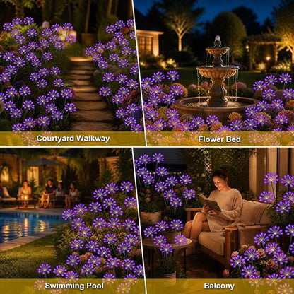 Solar Garden Lights Outdoor, Upgraded Solar Swaying Starburst Light Waterproof with 2 Modes, Solar Fairy Firework Lights for Yard Patio Pathway Flowerbed Balcony Garden Decoration (Purple, 2 Pack)
