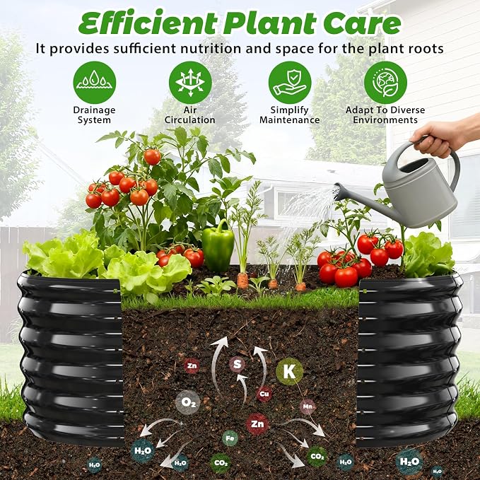 YSEJOMP 17" Tall Oval-Shaped/Elliptic Metal Raised Garden Bed Outdoor Black | 48X24X17 Inch,1.5 FT Tall,0.8MM Thick Galvanized Metal Painted,for Variety of Flowers,Herbs,Vegetables.with Gloves,Tool free