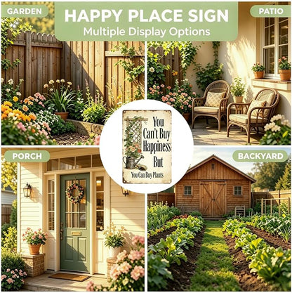 Funny Garden Metal Signs, Vintage Outdoor Wall Decor 8x12 Inch | Can't Buy Happiness But Buy Plants, Weatherproof Aluminum Sign for Patio Yard Greenhouse, Gift For Gardeners