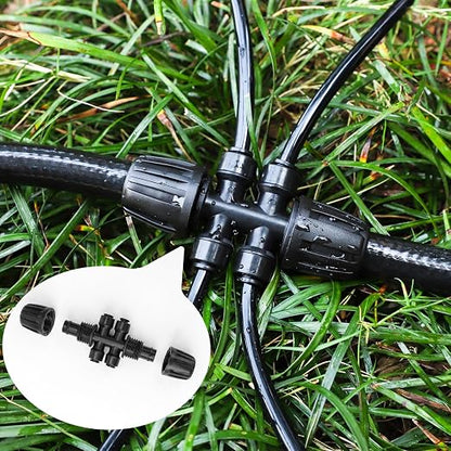 MIXC 1/2" to 1/4" Drip Irrigation Fittings 6-Way Barbed Tee 10 Pack | 1/2" ID x 0.67" OD, Anti-Leak, Durable Plastic, Durable Plastic, Push Lock Design, for Lawn Sprinkler Irrigation Systems