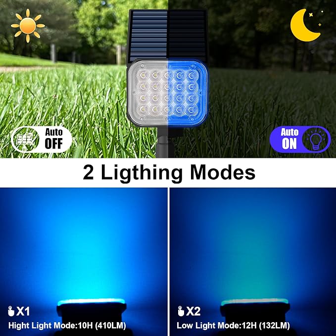 Solar Spot Lights Outdoor, Blue Solar Lights Outdoor Waterproof IP65, Adjustable Panel Landscape Spotlights for Tree Yard Halloween Christmas Landscape Decor, 6 Pack