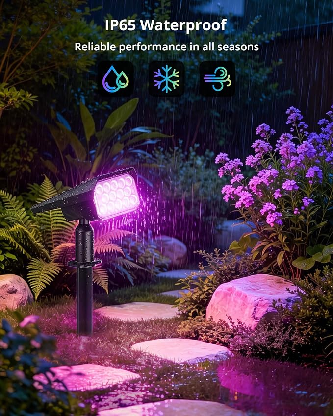 Solar Color Changing RGB Lights IP65 Waterproof, 56 LED 8 Lighting Modes Solar Spotlights, Landscape Lights for Yard Garden Pathway Holiday Decor, 6 Pack (Multicolor)