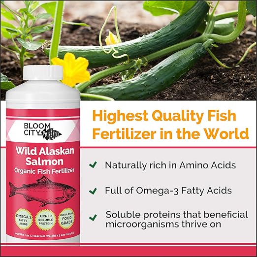 Organic Wild Fish Fertilizer and Plant Supplement, Great for Roots and Soil, Made from Sustainable Salmon, by Bloom City, Gallon (128 oz)