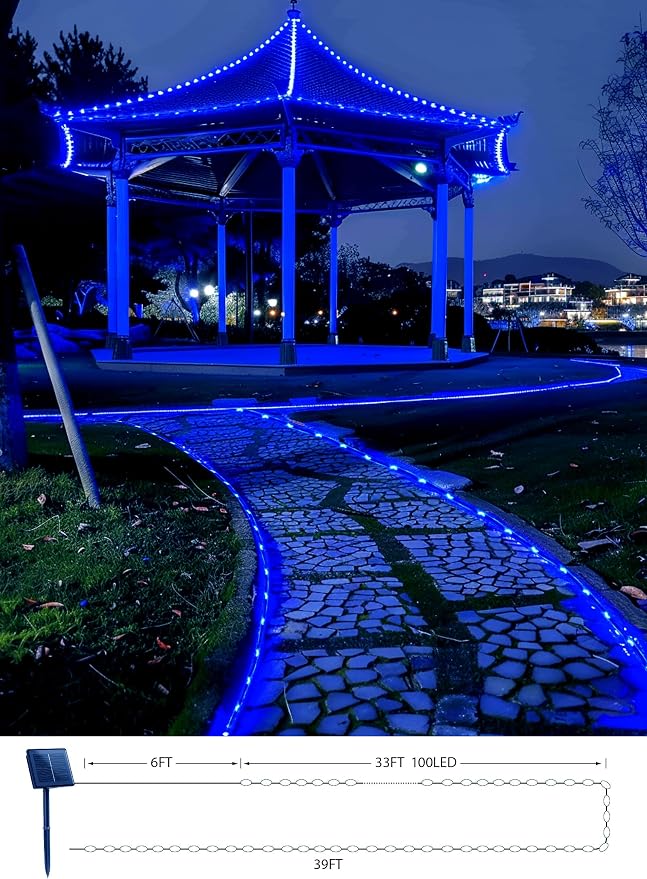 Brightown 2 Pack Total 78FT 200LED Solar Rope Lights, Blue | IP65 Waterproof Solar Fairy Lights with 8 Lighting Modes, Outdoor String Lights for Party Garden Yard Holiday Tree Decoration