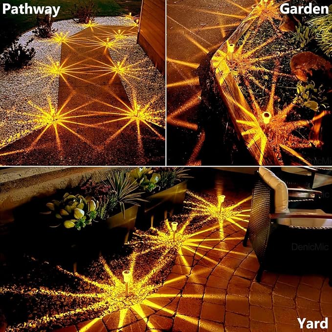 DenicMic Solar Halloween Lights Outdoor Fall Decorations Orange LED 10 Pack | Yard Garden Pathway Walkway Patio Diamond-like Style Starburst Light Pattern, Acrylic/Stainless Steel, Autumn/Halloween Decor