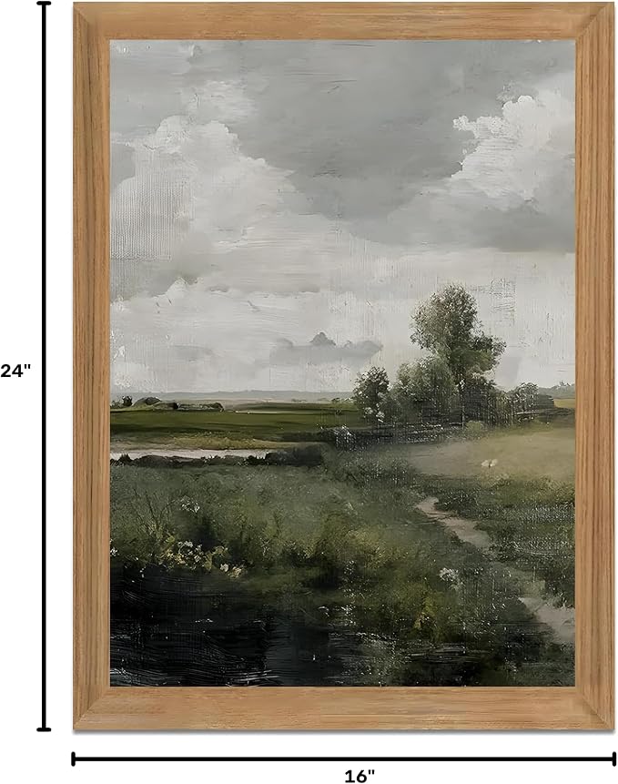 smvexyl Framed Landscape Wall Art, Neutral Nature Canvas Print, 16x24 | Neutral tree landscape art in wood frame for living room bedroom office or farmhouse wall decor