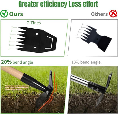 Garden Hoe with Long Bamboo Handle, 2 in 1 Weed Puller Tool&Manual Weed Remover, Weed Rake&Grabber, Gardenia Heavy Duty Uprooting Tool for Yard, Lawn and Garden, 49Inch ﻿
