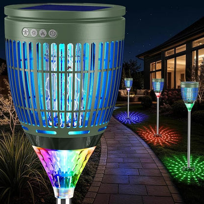 All in 1 Solar Bug Zapper Outdoor, Flame & Projection Mode, Auto/Manual Modes, 4200V Electric Mosquito Killer with High Powered, IPX5 Waterproof Rechargeable Fly Insect Trap for Patio Garden Yard RV