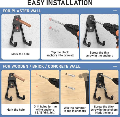 Garage Hooks, Anti-Slip Heavy Duty Wall Mount Hooks, 42-Pack | Hanging Storage for Bikes, Ladders, Hoses, Ropes, Garden Tools - For Warehouse, Workshop, Shed, Shop, Yard