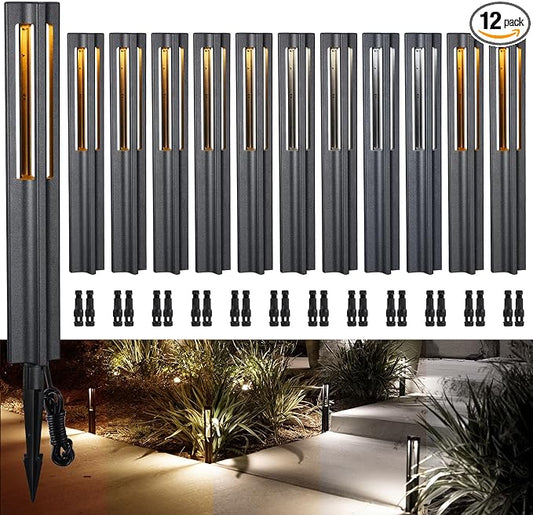 LEONLITE 12-Pack 3W 5CCT LED Low Voltage Path Lights Aluminum Black | LED Landscape Pathway Lights, Outdoor Landscape Lighting, 1800K2700K3000K4000K5000K Selectable, 12-24V, ETL, IP65 Waterproof
