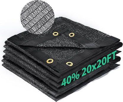 Kesfitt 40% Shade Cloth 20x20 ft, Breathable HDPE Mesh Sun Shade Tarp for Garden & Greenhouse, UV Resistant Outdoor Shade Fabric with Copper Grommets for Plants, Patio, Yard