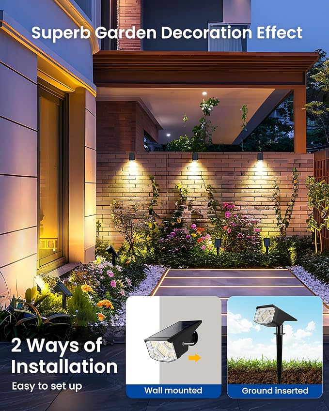 SOLPEX Solar Spot Lights Outdoor Waterproof IP65, Landscape Spotlights Outdoor, Compact Design Spot Lights, Solar Powered Flood Lights for Garden Yard House Pathway Tree Outside, 12 Pack, Warm White