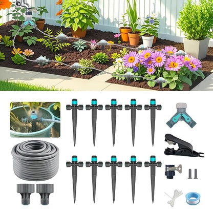 Drip Irrigation System, Automatic Drip Irrigation Kit for Potted Plants, 33ft Quick Connector Garden Watering System with 6mm Irrigation Tubing Hose Adjustable Emitters