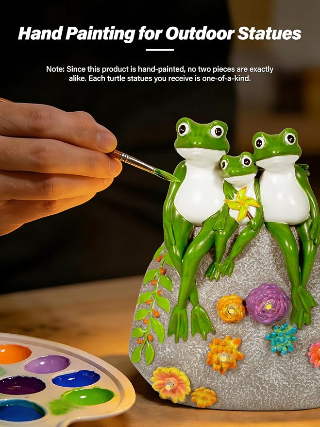 Guhope Solar Garden Statues, Outdoor Frog Decor with Succulent and 6 LED Lights, Outside Yard Figurine Decor for Garden, Lawn, Patio, Balcony, Porch, Unique Gifts for Mom Grandma
