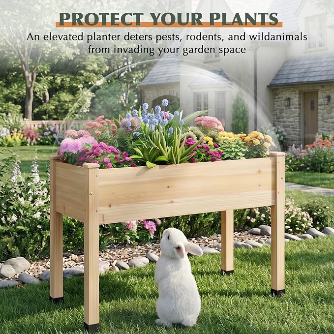 Wood Raised Garden Bed, 48x24x30in Elevated Wooden Planter Box with Legs Standing Growing Bed for Backyard, Patio, Balcony with Bed Liner, 200 Pound Capacity