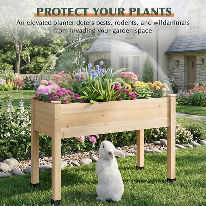 Wood Raised Garden Bed, 48x24x30in Elevated Wooden Planter Box with Legs Standing Growing Bed for Backyard, Patio, Balcony with Bed Liner, 200 Pound Capacity