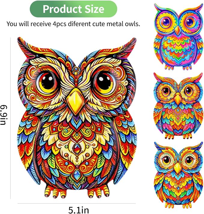 Junware Metal Owl Wall Decor, 4Pcs Owl Iron Wall Art Sculptures Hanging Sculpture Decoration. Outdoor Fence Art for Home Garden, Fence, Patio, Yard, Bedroom Outside Gifts for Adults