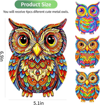 Junware Metal Owl Wall Decor, 4Pcs Owl Iron Wall Art Sculptures Hanging Sculpture Decoration. Outdoor Fence Art for Home Garden, Fence, Patio, Yard, Bedroom Outside Gifts for Adults