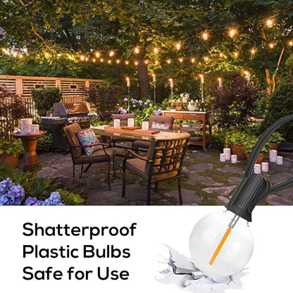 Banord 50FT G40 Globe String Lights with 26 Dimmable Plastic Bulbs, 2700K Waterproof Outdoor LED Lights for Patio, Porch, Cafe, Backyard, E12 Screw Base